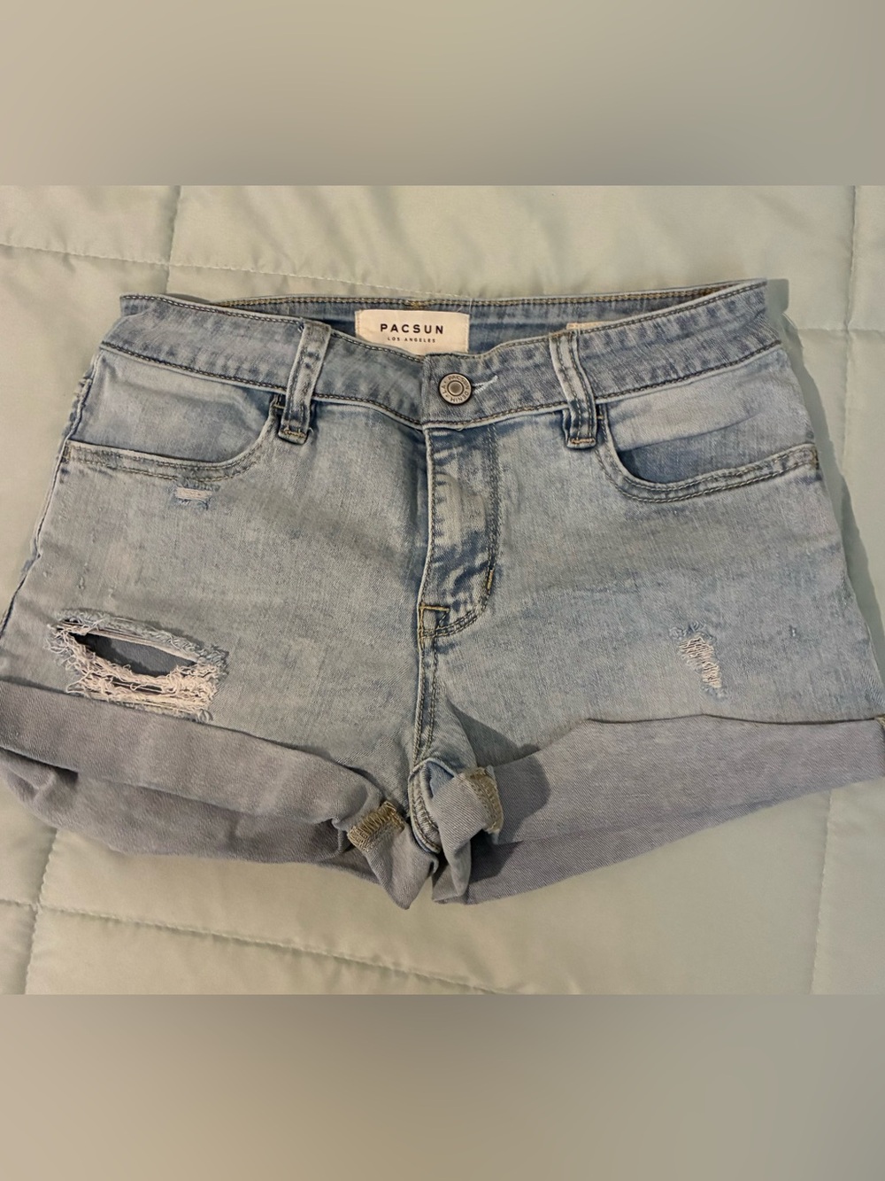 PACSUN Light Blue Denim High-Rise Women's Shorts 25 (small)